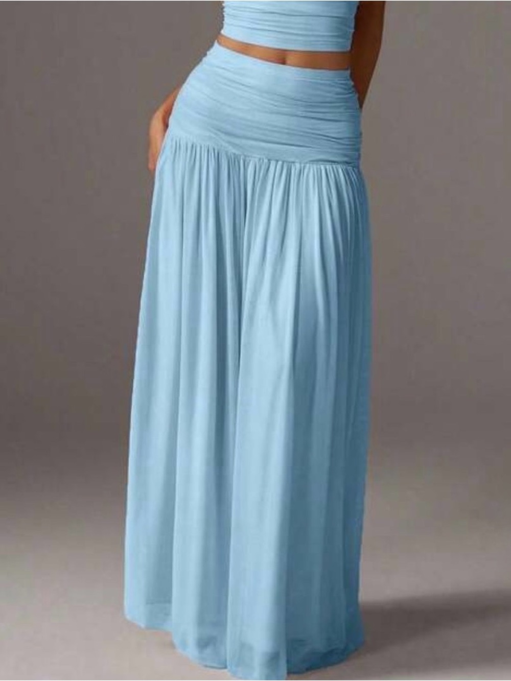 Light Blue High-Waist Flowing Maxi Skirt